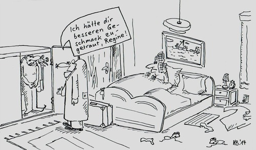 Cartoon: Schlafzimmer (medium) by Leichnam tagged schlafzimmer,dienstreise,geliebter,kleiderschrank,versteck,ehe