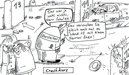Cartoon: Schulze (medium) by Leichnam tagged schulze,crashkurs,kursleiter,wand,13,ferrari,enzo,versuch,war,wohl,nichts