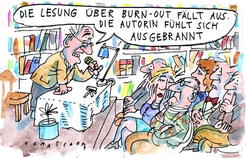 Cartoon: Burnout (medium) by Jan Tomaschoff tagged burnout,buchmarkt,burnout,buchmarkt