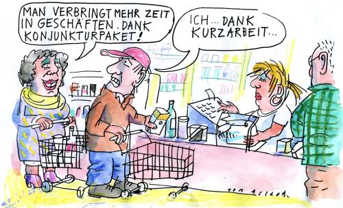 Cartoon: Geld ist Zeit (medium) by Jan Tomaschoff tagged konjunktur,konjunkturpaket,wirtschaftskrise,kurzarbeit,konumenten