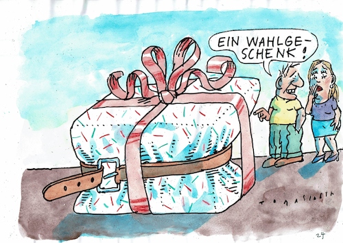 Cartoon: Geschenk (medium) by Jan Tomaschoff tagged wahlen,versprechen,politiker,wahlen,versprechen,politiker
