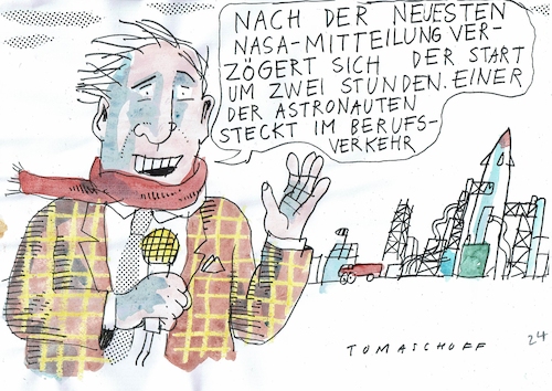 Cartoon: Stau (medium) by Jan Tomaschoff tagged verkehr,stau,raumfahrt,verkehr,stau,raumfahrt