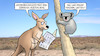 Cartoon: Australien und Macron (small) by Harm Bengen tagged australien,frankreich,uboot,deal,gb,usa,streit,macron,erdbeben,südosten,koala,känguru,zeitung,lesen,harm,bengen,cartoon,karikatur