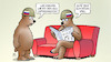 Cartoon: Gute Mine (small) by Harm Bengen tagged akw,saporischschja,minen,bären,helme,sofa,zeitung,russland,ukraine,krieg,harm,bengen,cartoon,karikatur