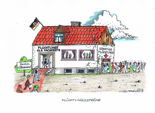 Cartoon: Einwanderungsland Deutschland (medium) by mandzel tagged einwanderungsland,deutschland,migranten,arbeitsfachkräfte,einwanderungsland,deutschland,migranten,arbeitsfachkräfte