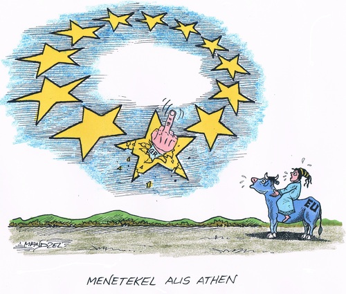 Cartoon: Griechenland erschreckt die EU (medium) by mandzel tagged athen,menetekel,eu,athen,menetekel,eu