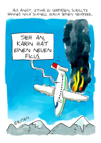 Cartoon: Nix verpassen! (medium) by Holga Rosen tagged smombie,flugzeugabsturz,facebook,newsfeed,smombie,flugzeugabsturz,facebook,newsfeed