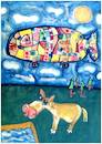 Cartoon: Luftschiff landet bei Moppie (small) by FMWalter tagged parakunst,parasemasiologie,farbenharmonie,kreativität,illustration,tiermalerei,flugzeuge,luftschiff,graf,zeppelin