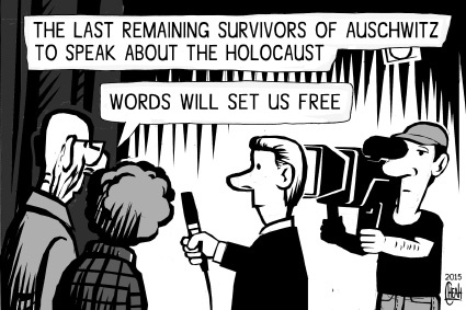 Cartoon: Auschwitz survivors (medium) by sinann tagged auschwitz,survivors,speak,holocaust