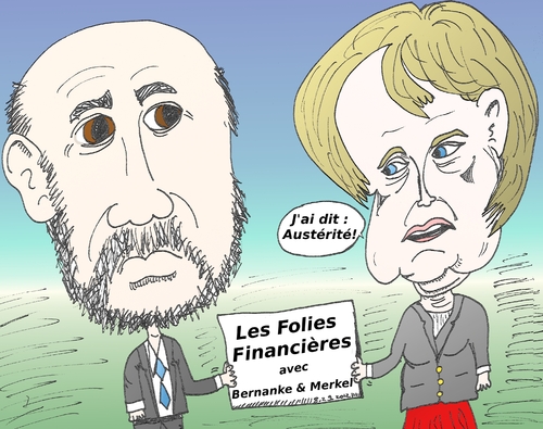 Cartoon: Caricature de Merkel et Bernanke (medium) by BinaryOptions tagged ben,bernanke,angela,merkel,caricature,dessin,comique,comics,optionsclick,trader,trading,tradez,follies,financier,financieres
