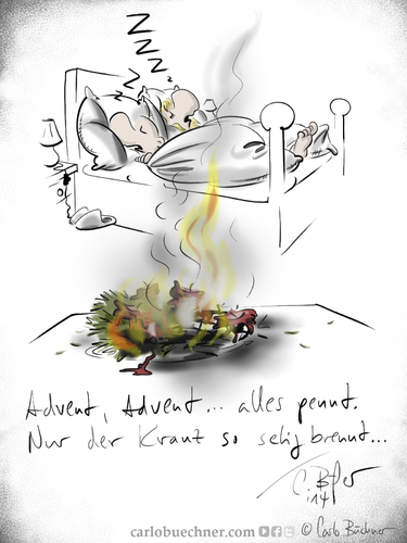 Cartoon: Einen schönen vierten Advent (medium) by Carlo Büchner tagged advent,christmas,weihnachten,2014,feuer,fire,sleep,kranz,carlo,büchner,arts,ray,cartoon,gag,fest,satire