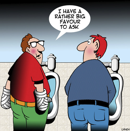 Cartoon: A really big favour (medium) by toons tagged urinal,mens,toilet,bandages,favours,urinal,mens,toilet,bandages,favours