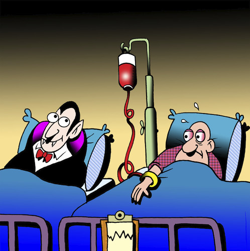 Cartoon: Bloody hungry (medium) by toons tagged vampires,hospitals,blood,transfusion,doctors,surgeon,hospital,bed,hungry,types,medical,vampires,hospitals,blood,transfusion,doctors,surgeon,hospital,bed,hungry,types,medical