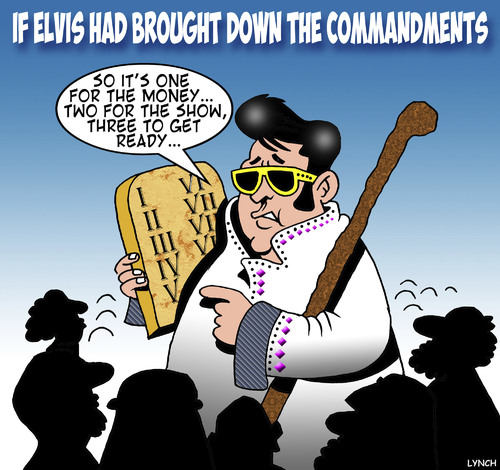 Cartoon: Elvis (medium) by toons tagged elvis,presley,ten,commandments,blue,suede,shoes,moses,the,king,of,rock,and,roll,elvis,presley,ten,commandments,blue,suede,shoes,moses,the,king,of,rock,and,roll