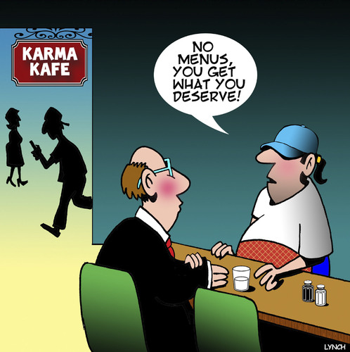 Cartoon: Karma Kafe (medium) by toons tagged karma,cafe,deserved,menu,bad,food,waiter,karma,cafe,deserved,menu,bad,food,waiter