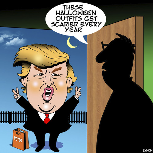 Cartoon: Scary Halloween outfit (medium) by toons tagged donald,trump,halloween,us,elections,politics,monsters,trick,or,treat,donald,trump,halloween,us,elections,politics,monsters,trick,or,treat