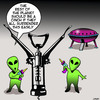 Cartoon: Aliens cartoon (small) by toons tagged aliens,corkscrew,wine,flying,saucers,extra,terrestrial,world,domination