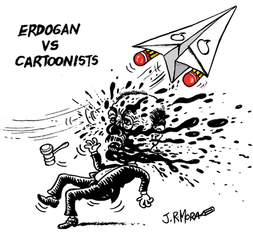 Cartoon: Erdogan vs cartoonists (medium) by jrmora tagged erdogan,musa,kart,cartoonist,turkey