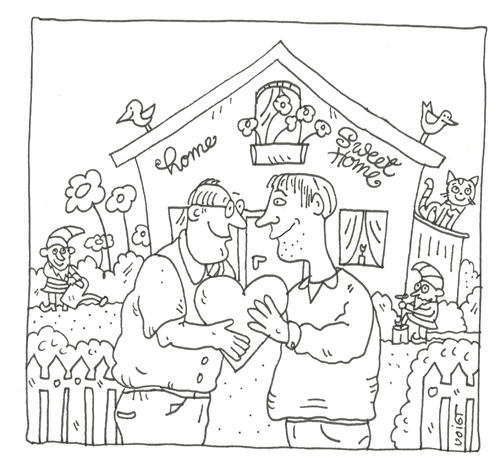 Cartoon: homosexuelle ehe (medium) by sabine voigt tagged homosexuelle,ehe,paar,liebe,gay,lebensarten,hochzeit,haus,heim