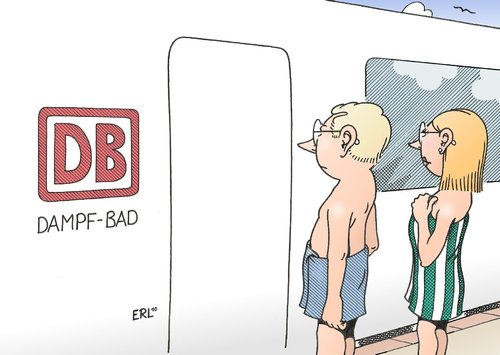 Cartoon: DB (medium) by Erl tagged dampfbad,sauna,hitze,ice,defekt,klimaanlage,db,bahn,deutsche