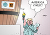 Cartoon: America first (small) by Erl tagged usa,präsidentschaftswahl,wahl,präsident,republikaner,nominierung,donald,trump,rede,amerika,zuerst,america,first,populismus,rechtspopulismus,nationalismus,weltlage,explosiv,pulverfaß,lunte,feuer,fackel,freiheit,freiheitsstatue,liberty,karikatur,erl