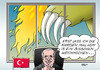 Cartoon: Türkei IS (small) by Erl tagged türkei,kurden,is,terror,staat,kalifat,islamismus,kampf,eroberung,kobane,stadt,hilfe,abwarten,präsident,erdogan,drache,feuer
