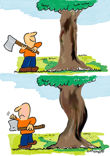 Cartoon: BLUNT AXE (medium) by EASTERBY tagged handwerker,lumber,jack,nature,trees,handwerker,lumber,jack,nature,trees
