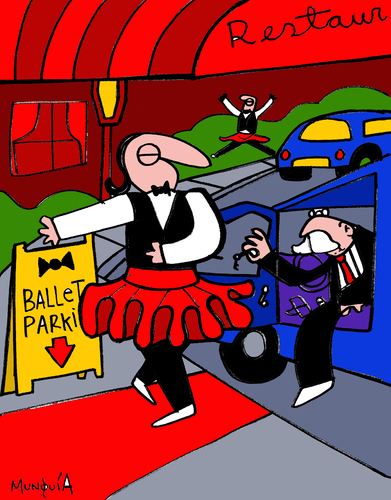 Cartoon: Ballet Parking (medium) by Munguia tagged valet,parking,ballet,dance,car,park,restaurant,munguia,costa,rica