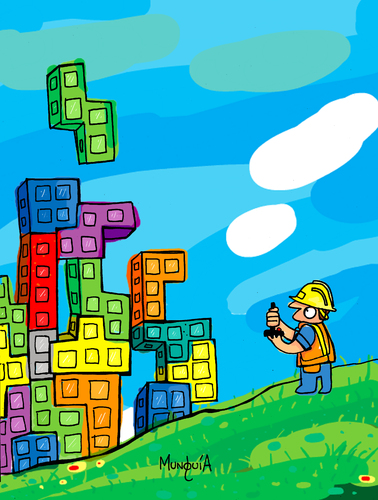 Cartoon: Civil Tetris (medium) by Munguia tagged tetris,video,games,build,building,civil,engenier,joystick,helmet,munguia,calcamunguia,costa,rica