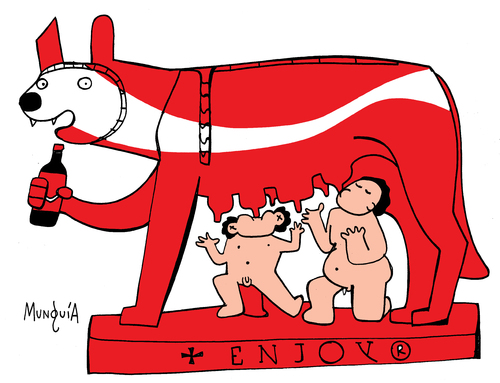 Cartoon: Cocalo y pepsilo (medium) by Munguia tagged capitolina,romulo,remo,rome,roma,coke,pepsi,wolf,luperca,capitol