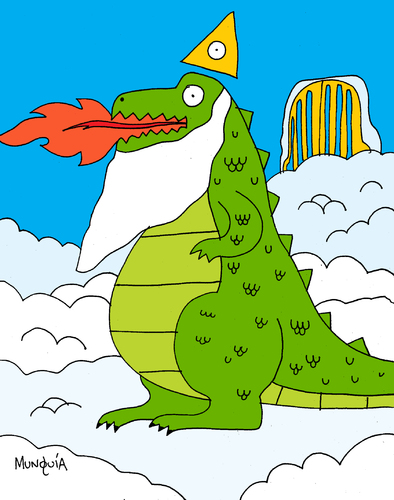 Cartoon: GODzilla (medium) by Munguia tagged god,godzilla,lizard,heaven,dragon,dinosaur