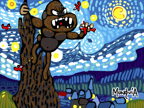 Cartoon: KIng Kong on the stary night (medium) by Munguia tagged gogh,van,vincent,night,stary