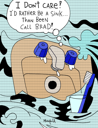 Cartoon: Sink (medium) by Munguia tagged dont,care,id,rather,sink,than,call,brad,for,help,roy,lichtenstein,comic,pop,art,parody