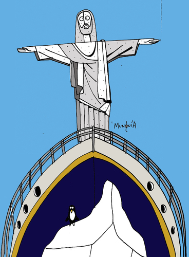 Cartoon: Titanic (medium) by Munguia tagged brazil,titanic,sculpture,art,deco,statue,ice,ship,movie,parodie,jesus
