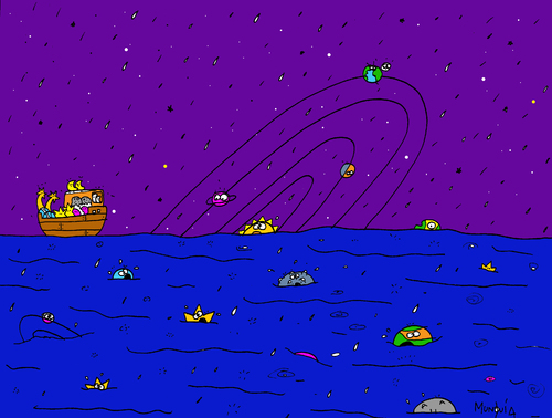 Cartoon: Universal Flood (medium) by Munguia tagged flood,noah,arc,ark,universe,space