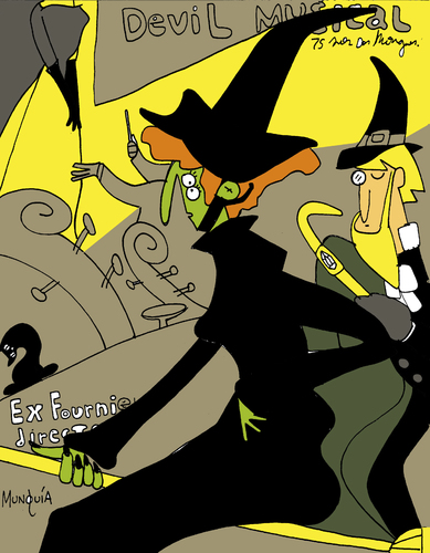 Cartoon: Witch Devil Musical (medium) by Munguia tagged divan,japanise,toulouse,lautrec,witch,horro,parody,painting