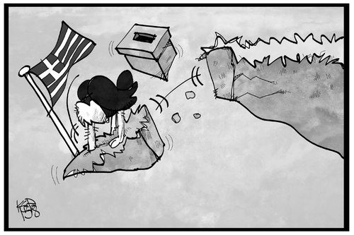 Cartoon: Neuwahlen in Griechenland (medium) by Kostas Koufogiorgos tagged karikatur,koufogiorgos,illustration,cartoon,griechenland,neuwahl,wahlurne,strauss,absturz,abgrund,politik,schuldenkrise,wahl,karikatur,koufogiorgos,illustration,cartoon,griechenland,neuwahl,wahlurne,strauss,absturz,abgrund,politik,schuldenkrise,wahl