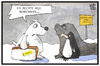 Cartoon: Antarktis (small) by Kostas Koufogiorgos tagged karikatur,koufogiorgos,illustration,cartoon,antarktis,meer,schutzzone,umweltschutz,tierwelt,eisbär,asyl,pinguin,seehund,klimawandel,nordpol,südpol