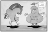 Cartoon: Apple und Birne (small) by Kostas Koufogiorgos tagged karikatur,koufogiorgos,illustration,cartoon,apple,apfel,birnen,steuern,eu,urteil,wirtschaft