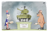 Cartoon: Auf dem Ukraine-Gipfel (small) by Kostas Koufogiorgos tagged karikatur,koufogiorgos,illustration,cartoon,russland,usa,uncle,sam,nato,bär,kalter,krieg,konflikt,panzer,abstauben