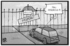 Cartoon: Dieselgate (small) by Kostas Koufogiorgos tagged karikatur,koufogiorgos,illustration,cartoon,dieselgate,tor,einfahrt,umwelt,verschmutzung,stickoxid,feinstaub,hendricks,automobil,abgasskandal
