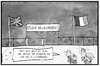 Cartoon: EU-Flüchtlingspolitik (small) by Kostas Koufogiorgos tagged karikatur,koufogiorgos,illustration,cartoon,europa,eu,hilfe,geld,flüchtlingspolitik,eurotunnel,großbritannien,frankreich,willkommen,politik,einwanderung,asyl