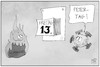 Cartoon: Freitag der 13. (small) by Kostas Koufogiorgos tagged karikatur,koufogiorgos,illustration,cartoon,freitag,feiertag,pandemie,corona,virus,klimakrise