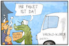 Cartoon: Klimapaket-Lieferung (small) by Kostas Koufogiorgos tagged karikatur,koufogiorgos,illustration,cartoon,klimapaket,groko,grokodil,lieferung,diesel,paket,bote,michel,umwelt,gesetz,klimaschutzgesetz
