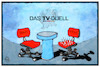 Cartoon: TV-Duell (small) by Kostas Koufogiorgos tagged karikatur,koufogiorgos,illustration,cartoon,tv,duell,merkel,schulz,stuhl,dornig,wahlkampf,budnestagswahl
