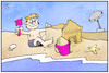 Cartoon: Urlauber-Testpflicht (small) by Kostas Koufogiorgos tagged karikatur,koufogiorgos,illustration,cartoon,testpflicht,urlaub,sandburg,corona,pandemie