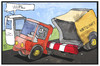 Cartoon: Wirtschaftliche Grenzen (small) by Kostas Koufogiorgos tagged karikatur,koufogiorgos,illustration,cartoon,grenze,grenzkontrolle,schlagbaum,wirtschaft,lkw,transport,erschlagen,konsequenz