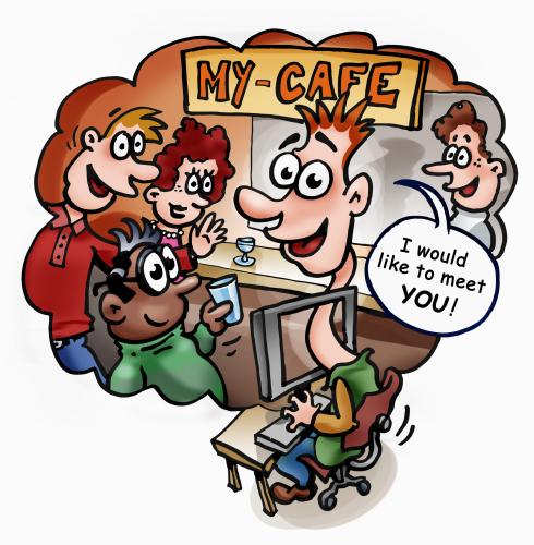 Cartoon: My internet cafe (medium) by illustrator tagged internet,cafe,meeting,virtual,people,searching,dating,cartoon,illustration,illustrator,peter,welleman,internet,cafe,kaffee,gesellschaft,date,treffen,freunde,freunschaft,commmunity,web,www,computer,online,social networking,netzwerk,netzwerke,internet kaffee,dating,suchen,partnersuche,kommunikation,virtualität,realität,social,networking