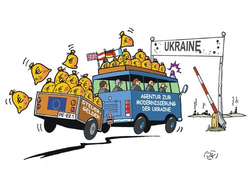 Cartoon: Aufbauhelfer (medium) by JotKa tagged peer,steinbrück,euro,kiew,eu,finanzen,gelder,bankwesen,bank,modernisierung,aufbau,agentur,ukraine