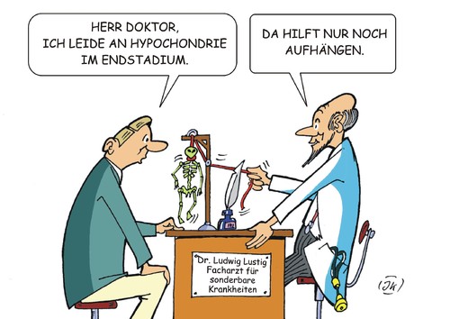 Cartoon: Beim Facharzt (medium) by JotKa tagged hypochonder,hypochondrie,einbildung,krankheit,gesundheit,arzt,doktor,patient,facharzt,krankheiten,aufhängen,galgen